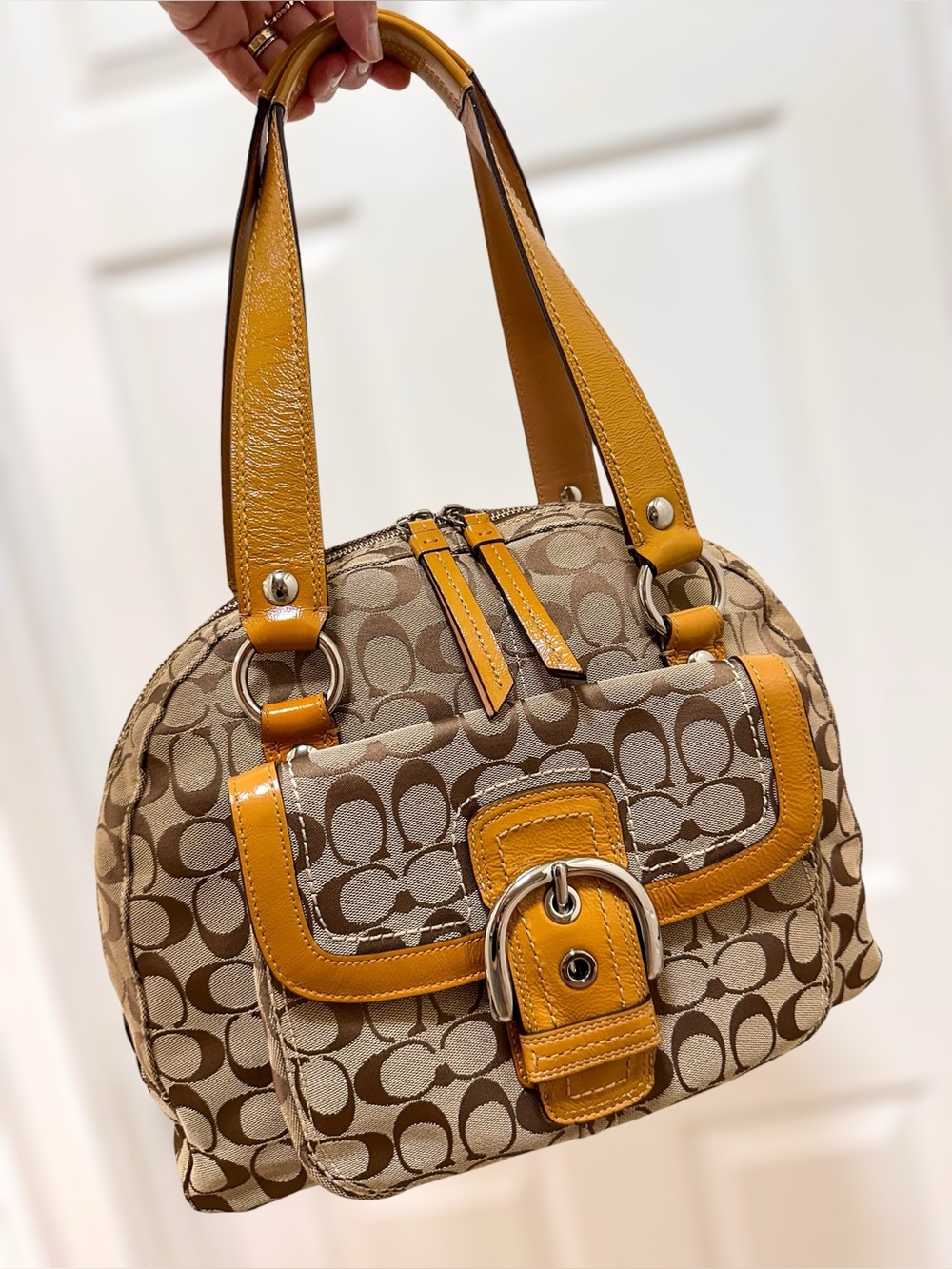 Coach Soho Buckle Dome Satchel Signature Jacquard Patent Leather Trim Bag - Picture 16 of 16